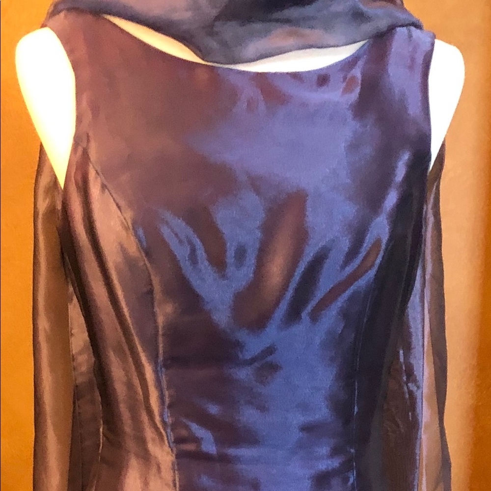 Purple long, low back 2/ 3 purple roses at zipper.